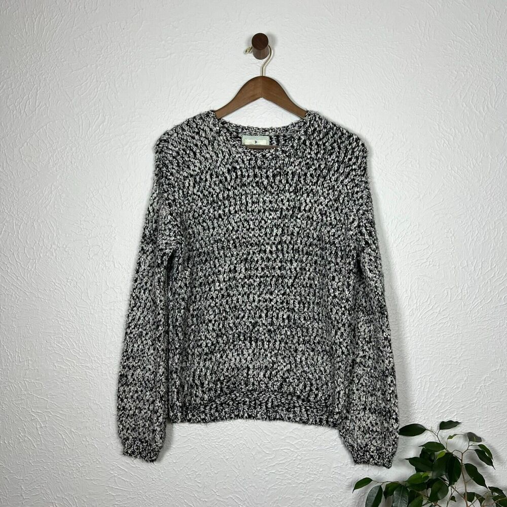 Anthropologie Ruby Moon Chunky Knit Black White Chenille Soft Sweater Size Small